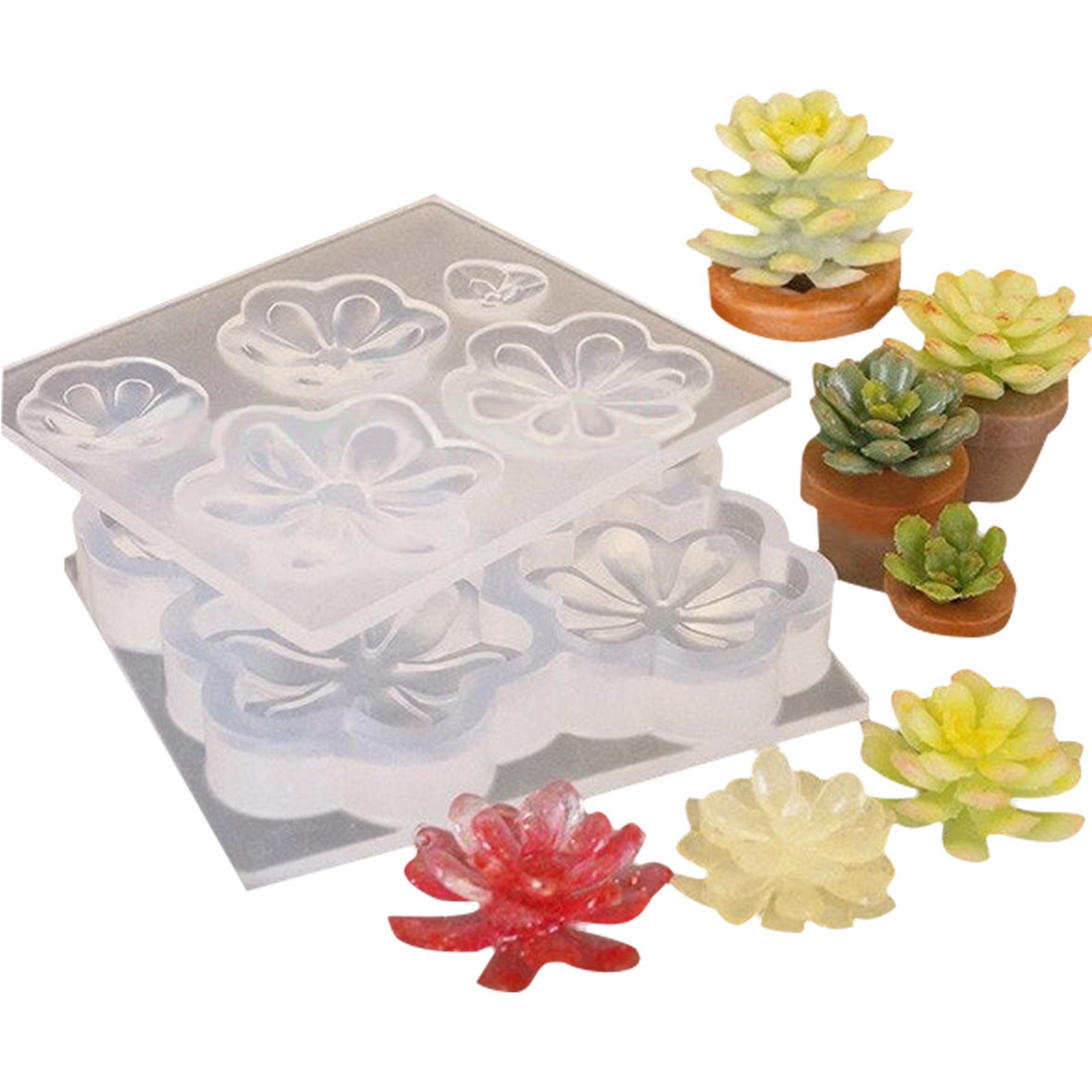 Succulent Flower & Pot Silicone Resin Molds Set of 6 Mini Trays