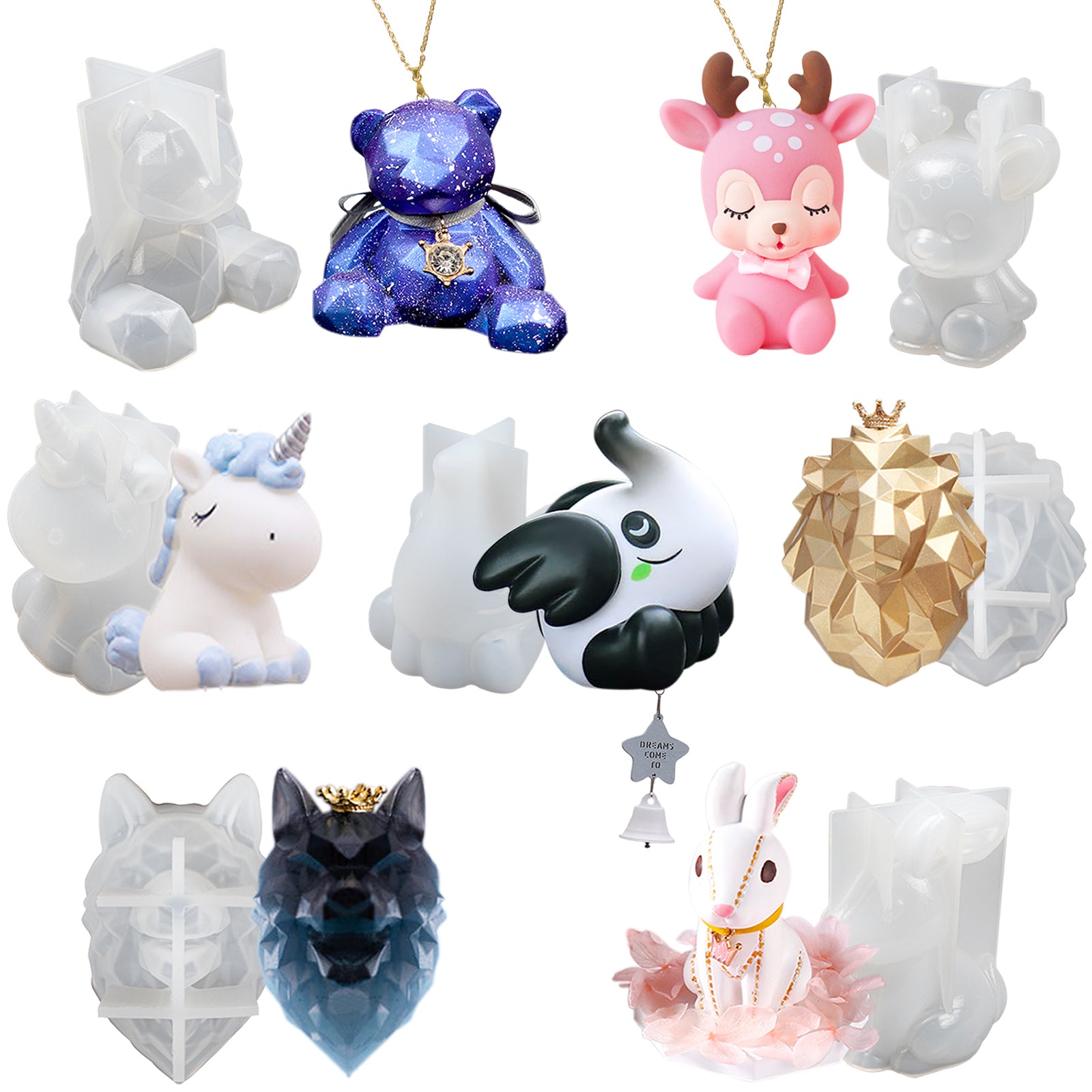 LUXWIN 7PCS/Set 3D Animal Resin Molds,Epoxy Resin Silicone Molds, Large  Clear Unicorn/Bear/Cat/Lion/Wolf/Orangutan/Deer Epoxy Silicone Molds for  DIY