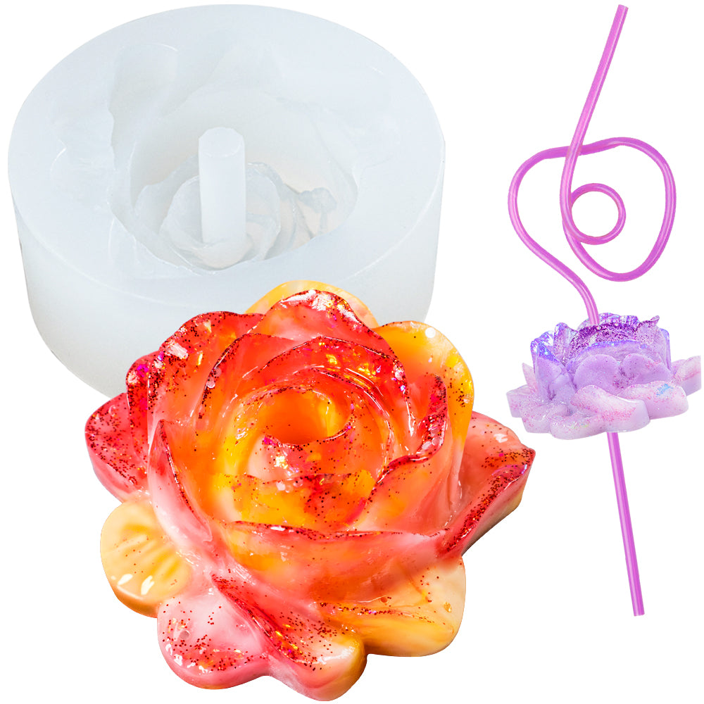 Funshowcase Rose Straw Topper Epoxy Resin Silicone Mold 2.1inch