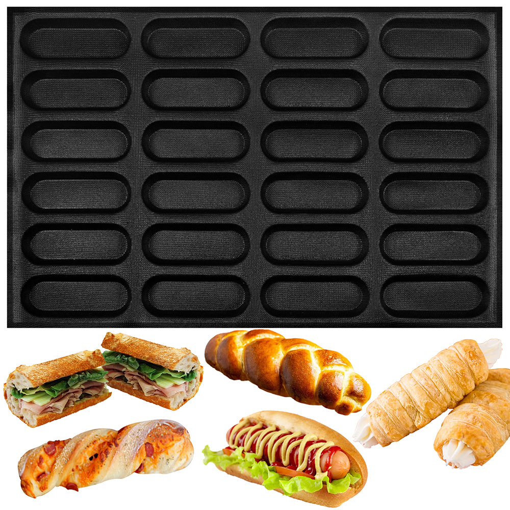 4-Cavity Silicone Loaf Pan Baking Pan for Baking Baguette/Hot Dog