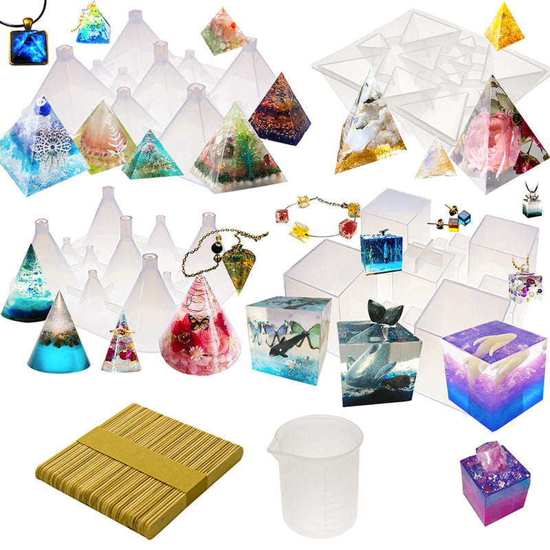 Pyramid Cone Cube Geometric Resin Casting Molds Set of 55-kit