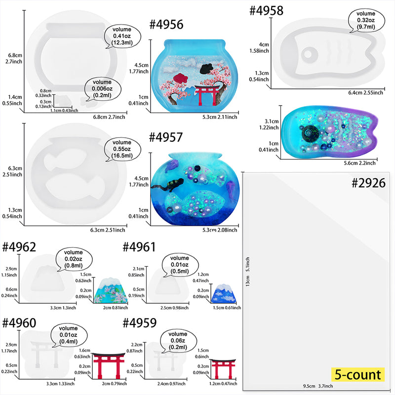 Fish Tank Torii Mt Fuji Carp Streamer Shaker Silicone Mold Set