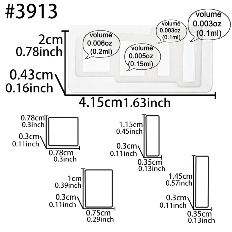 Small Square and Rectangle Cabochon Silicone Mold 4-Cavity