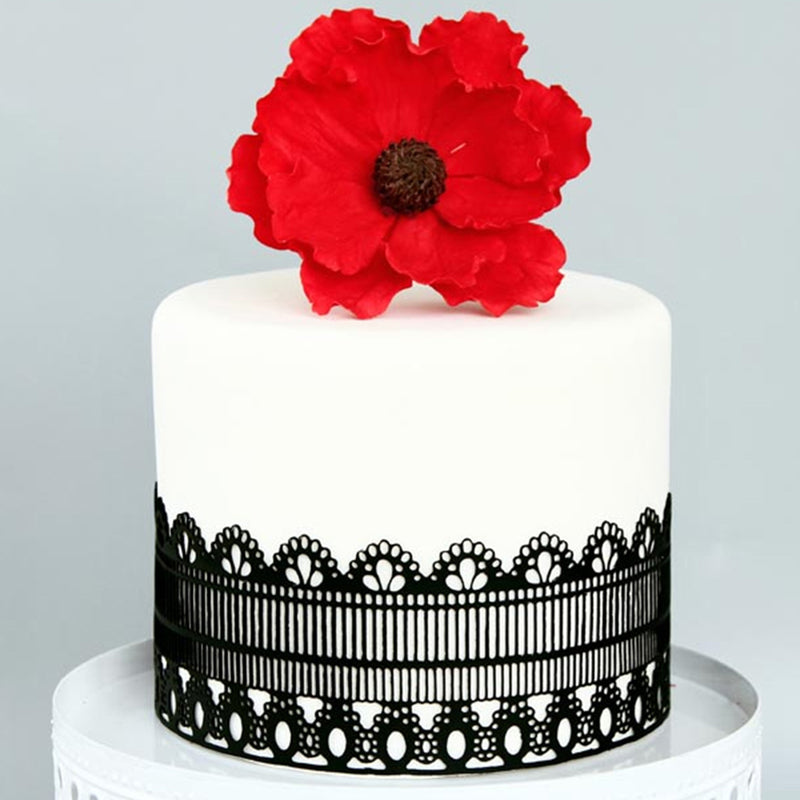 Large Edible Cake Lace Retro Trim Black 14-inch