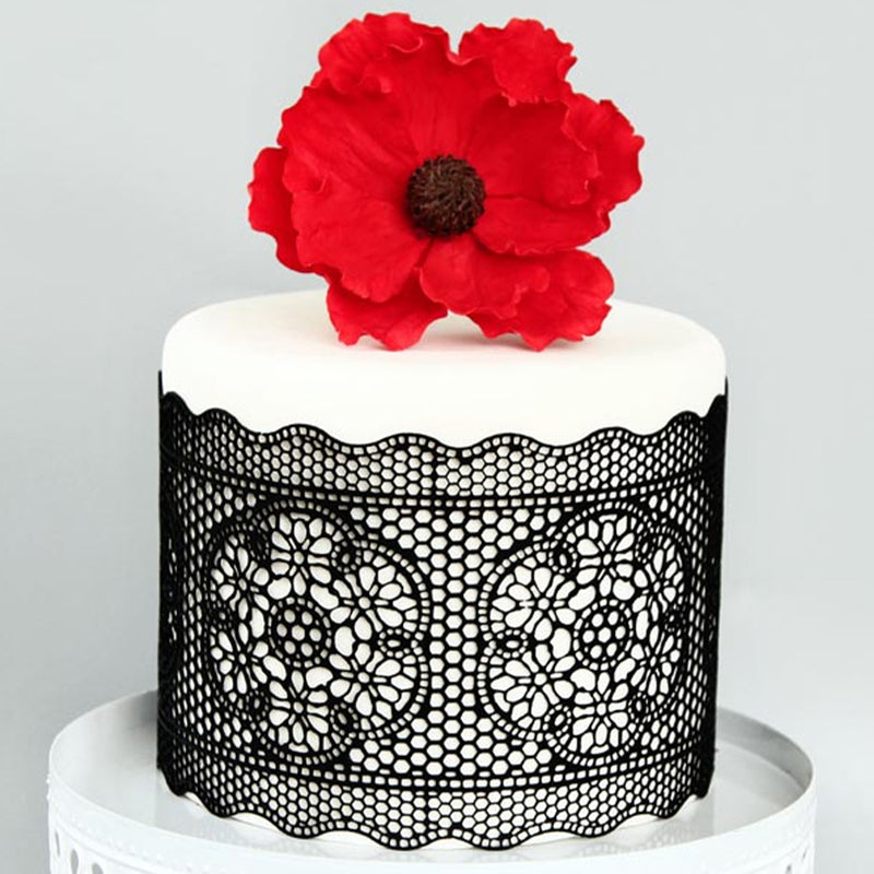 Large Edible Cake Lace Floral Border Black 14-inch