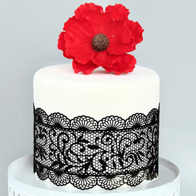 Large Edible Cake Lace Scallop Trim Black 14-inch