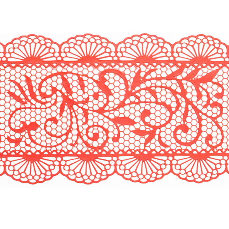 Large Edible Cake Lace Scallop Trim Red 14-inch