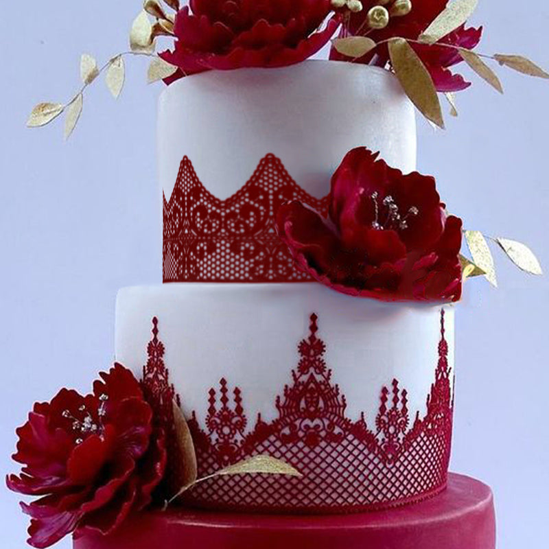 Large Edible Cake Lace Scallop Decoration Red 14-inch