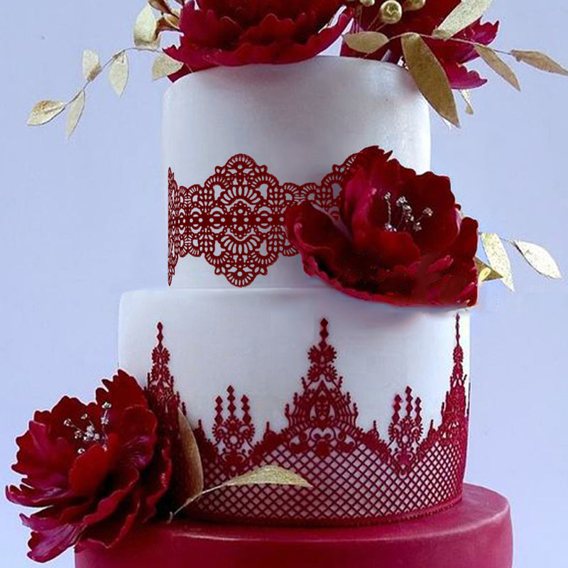 Large Edible Cake Lace Nouveau Style Applique Red 14-inch 10-Piece Set