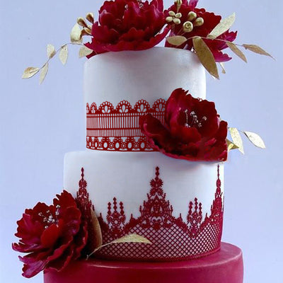 Large Edible Cake Lace Retro Trim Red 14-inch