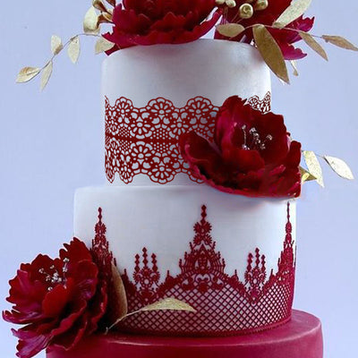 Large Edible Cake Lace Applique Red 14-inch