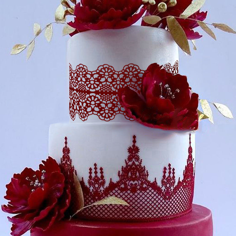 Large Edible Cake Lace Applique Red 14-inch