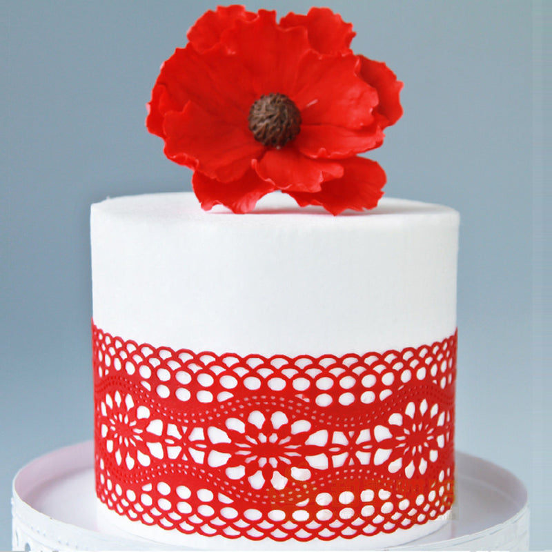 Large Edible Cake Lace Vintage Trim Red 14-inch