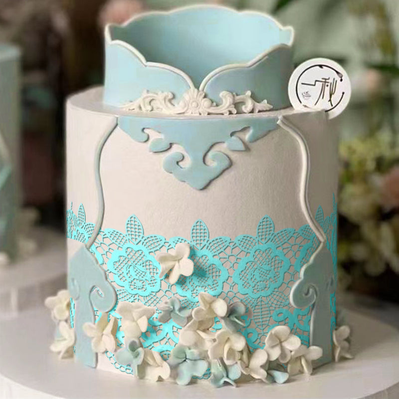 Large Edible Cake Lace Floral Medallion Blue 12-inch