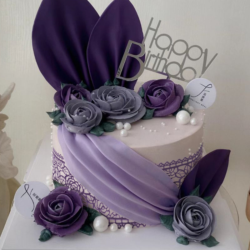 Large Edible Cake Lace Rose Blossom Purple 14-Inch