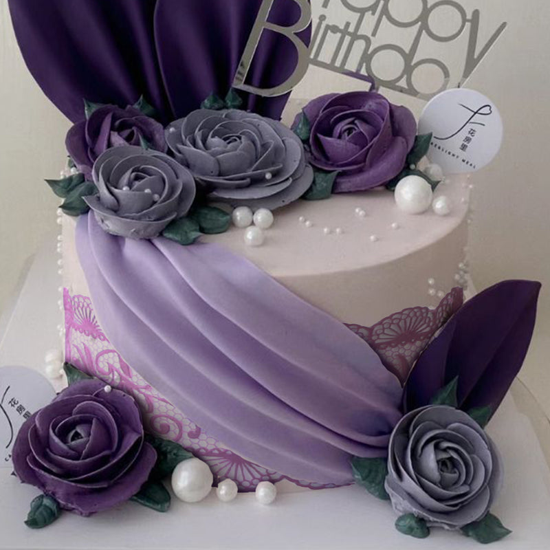 Large Edible Cake Lace Scallop Trim Purple 14-Inch