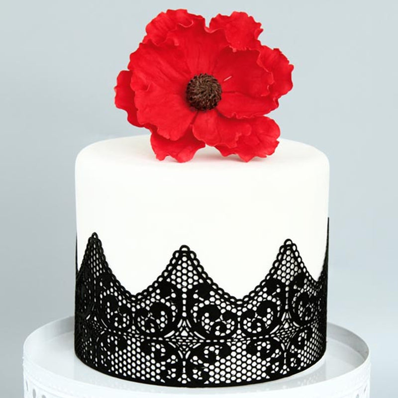 Large Edible Cake Lace Scallop Decoration Black 14-Inch