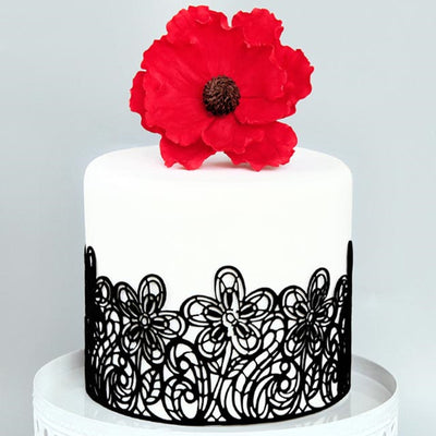 Large Edible Cake Lace Flower Trim Black 14-Inch