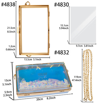 Rectangular Clutch Bag Frame with PVC Films and Chain Auxiliary Accessories Set of 4