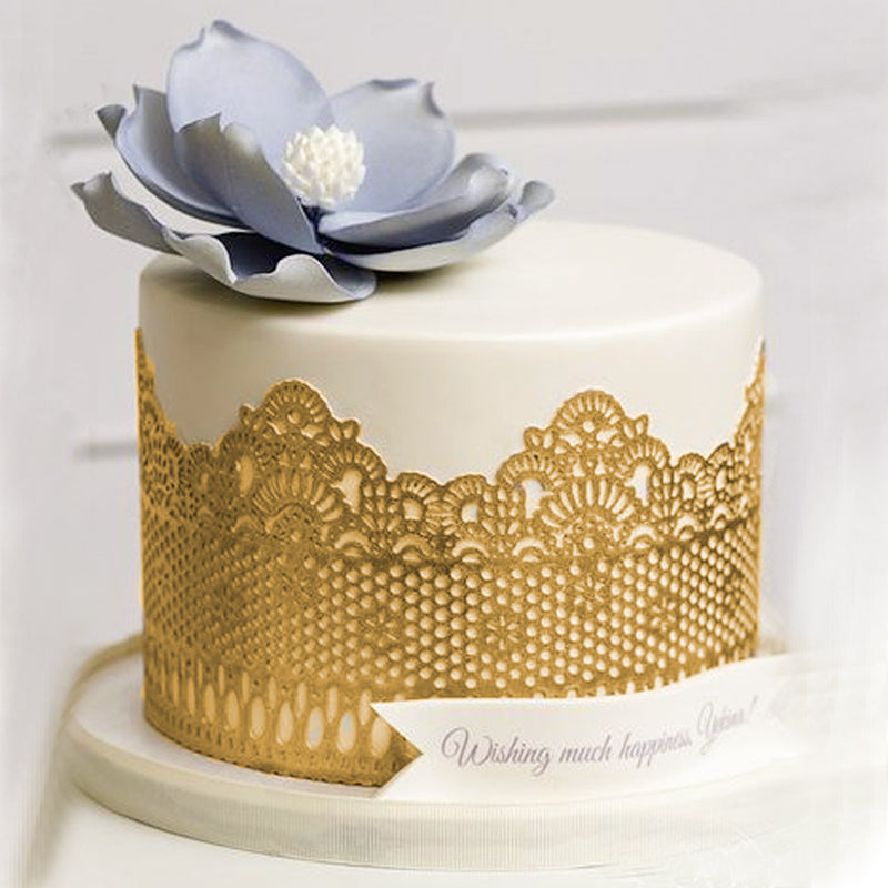 Large Edible Cake Lace Lattice with Small Daisy Golden 14-inch