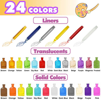 Glass Paint 34-Kit 24-Color Acrylic Enamel 6-Liner 4-Brush