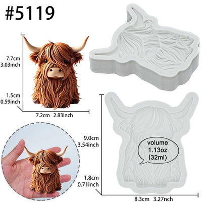 Farm Animal Highland Cow Silicone Mold 3-Inch Tall