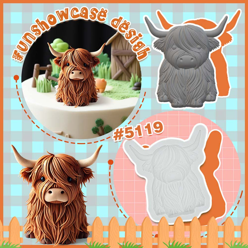 Farm Animal Highland Cow Silicone Mold 3-Inch Tall