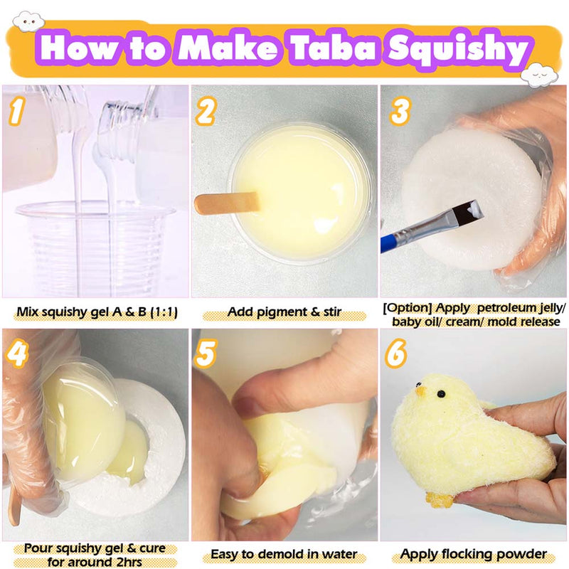 Taba Squishy Chick Maker Kit Silicone Mold+Gel+Pigment+Sprinkles Fufu Making Pack