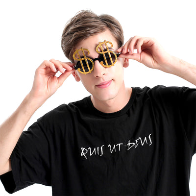 Gold Dollar Sign Party Costume Sunglasses