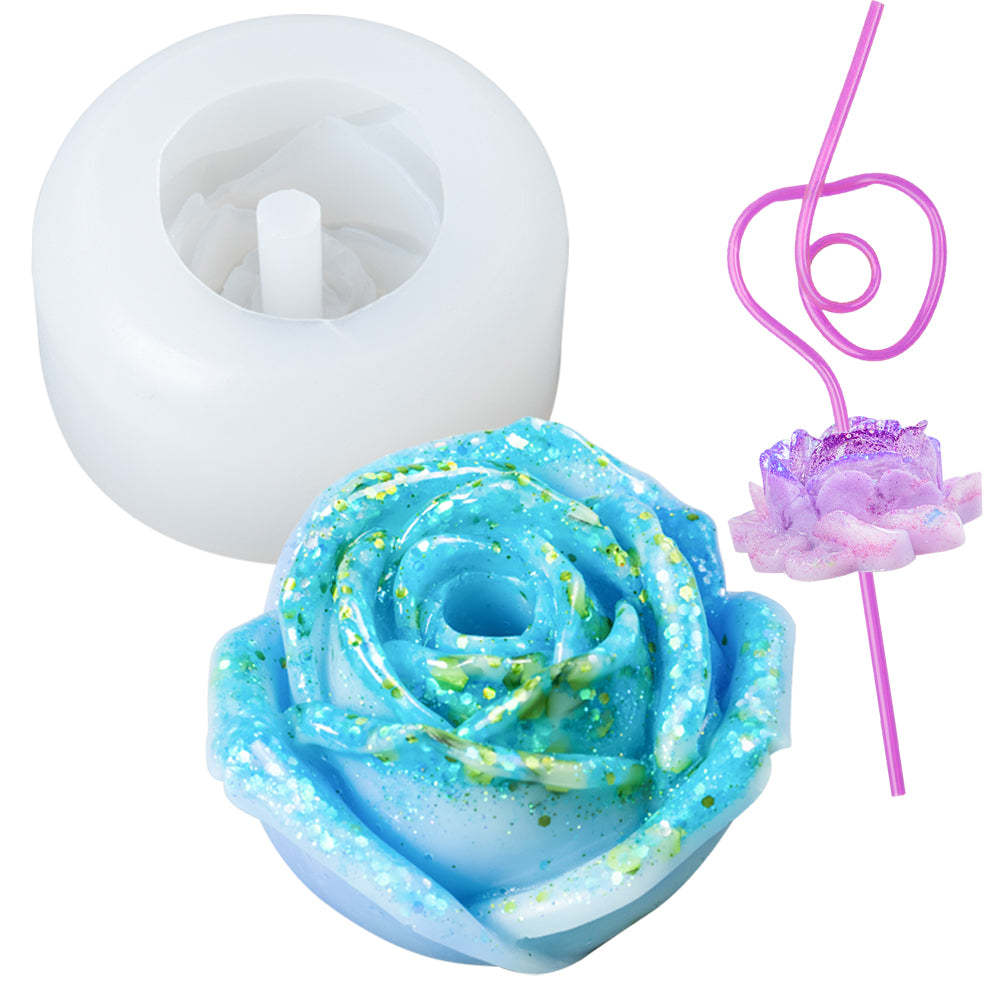 Funshowcase Rose Straw Topper Epoxy Resin Silicone Mold 2.1inch