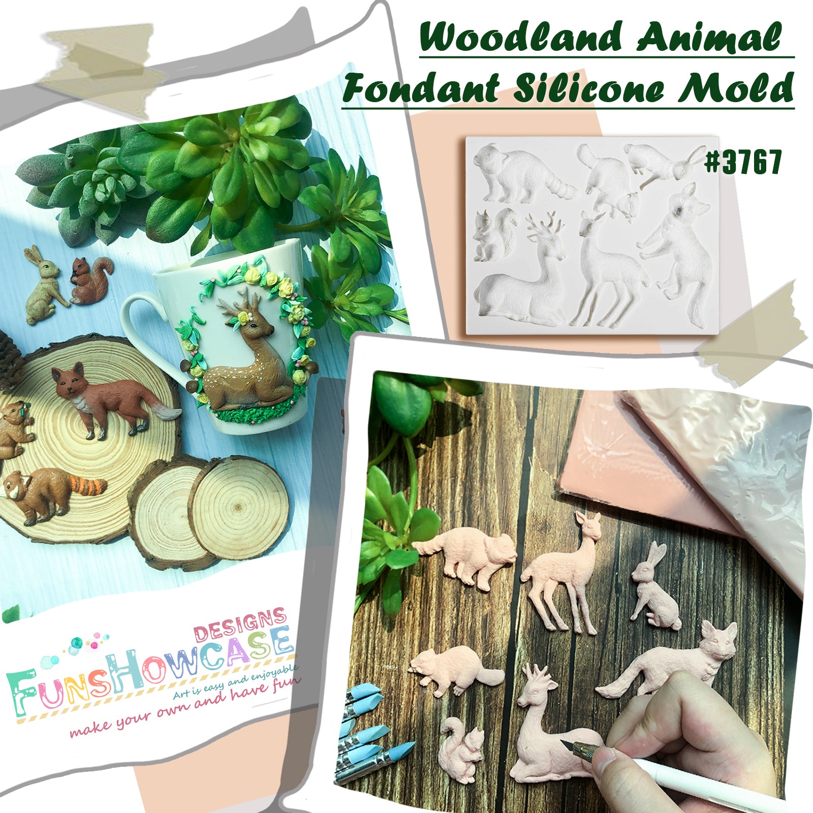 Funshowcase Woodland Animal Fondant Silicone Mold 7-Shape 1-3.3inch