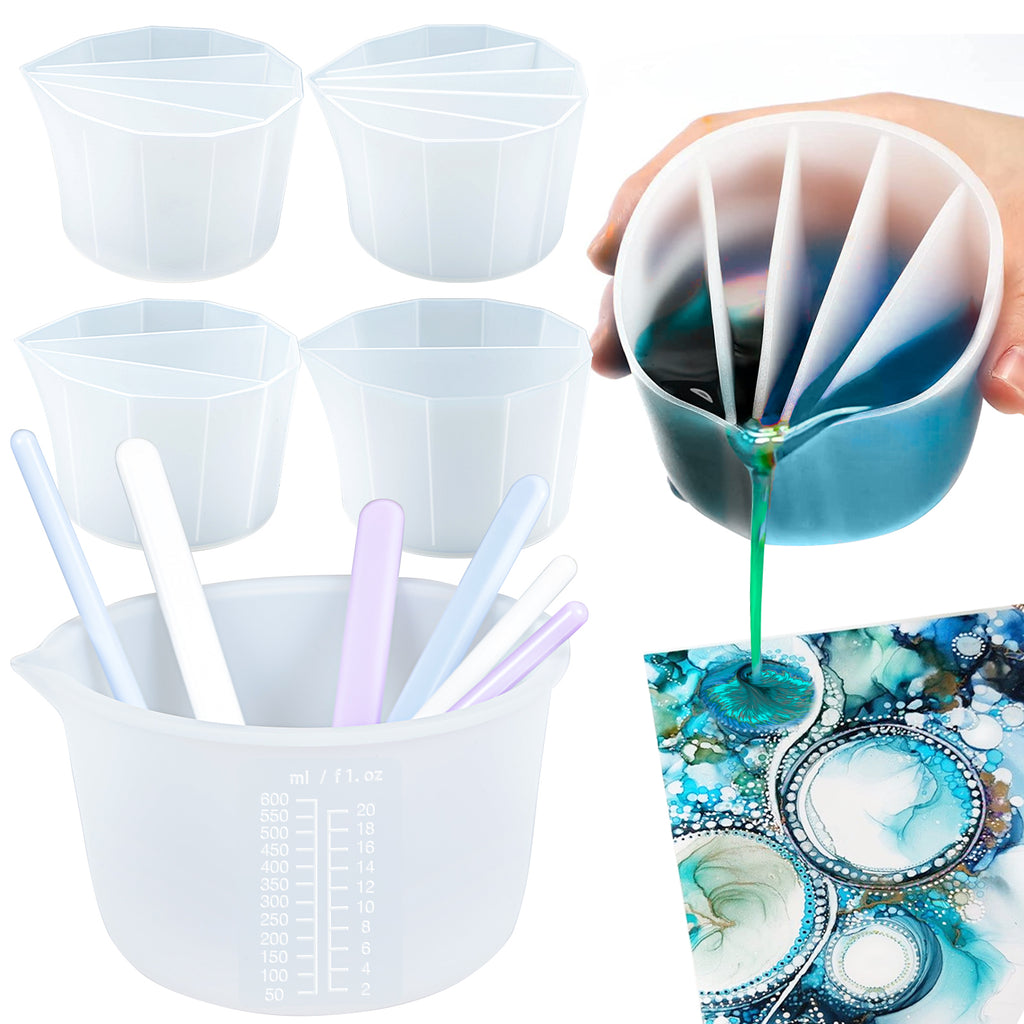 Silicone Measuring Cup with Rubber Stirs Sticks Sizes Assortment Resin Casting Kit Set