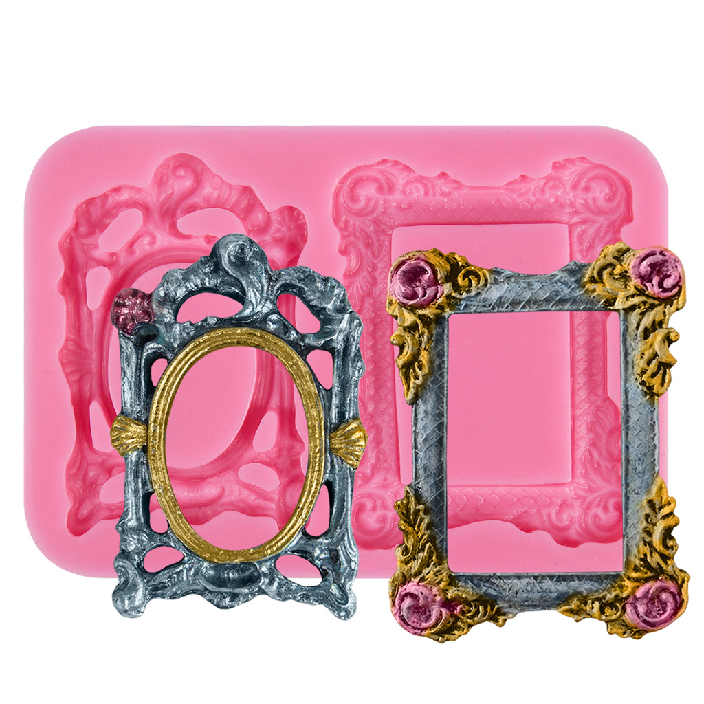 Funshowcase Vintage Oval Mirror Frames Fondant Silicone Mold