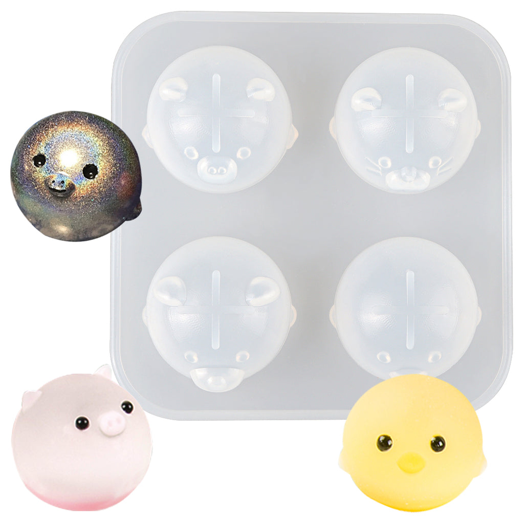 Funshowcase Animal Resin Silicone Mold 4-Cavity Pig|Chicken|Cat, Matte